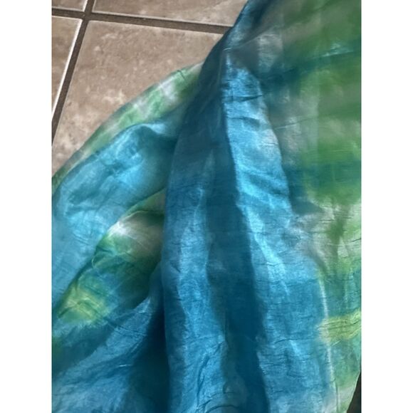 Silk Printed Infinity Scarf Beautiful Blue And Greens - Picture 3 of 6